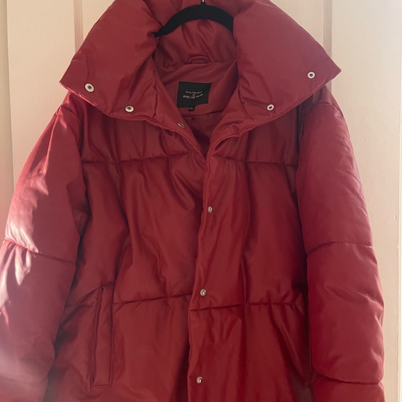 NWOT Anthropologie AVEC LES FILLES Womens L Faux Leather Puffer Coat - Picture 11 of 16